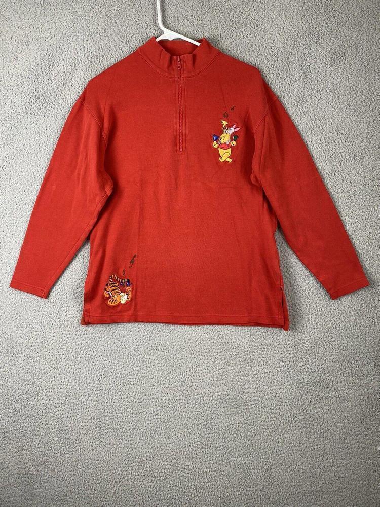 Disney Store Sweatshirt Womens Large Red Pullover 1/4 Zip Fleece  Winnie Pooh